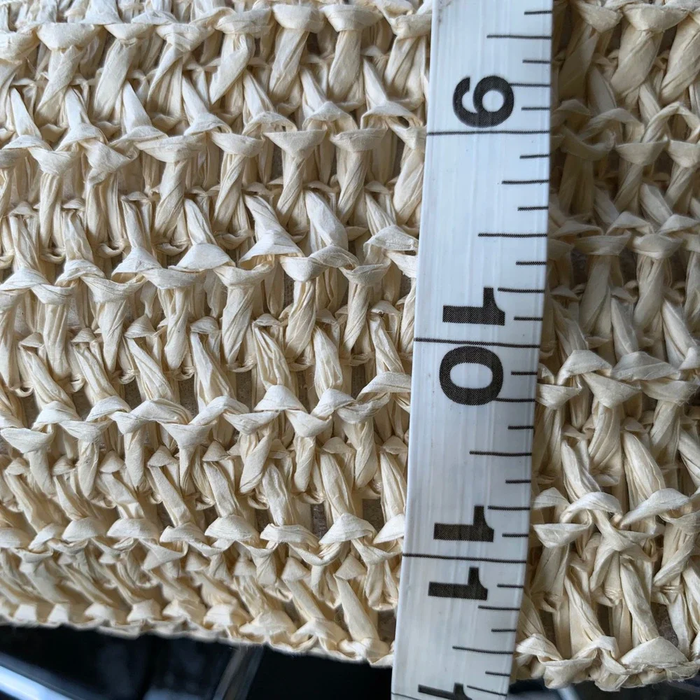 Woven Tote Bag Large Tan Cream Crochet Straw Tassel Coastal Resort Boho Beach